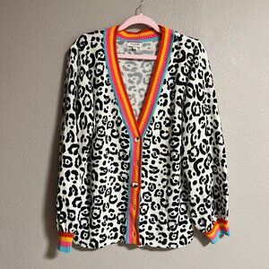 Andree by Unit - Leopard Print Button Down Cardigan with Bright Colored Trim 1X